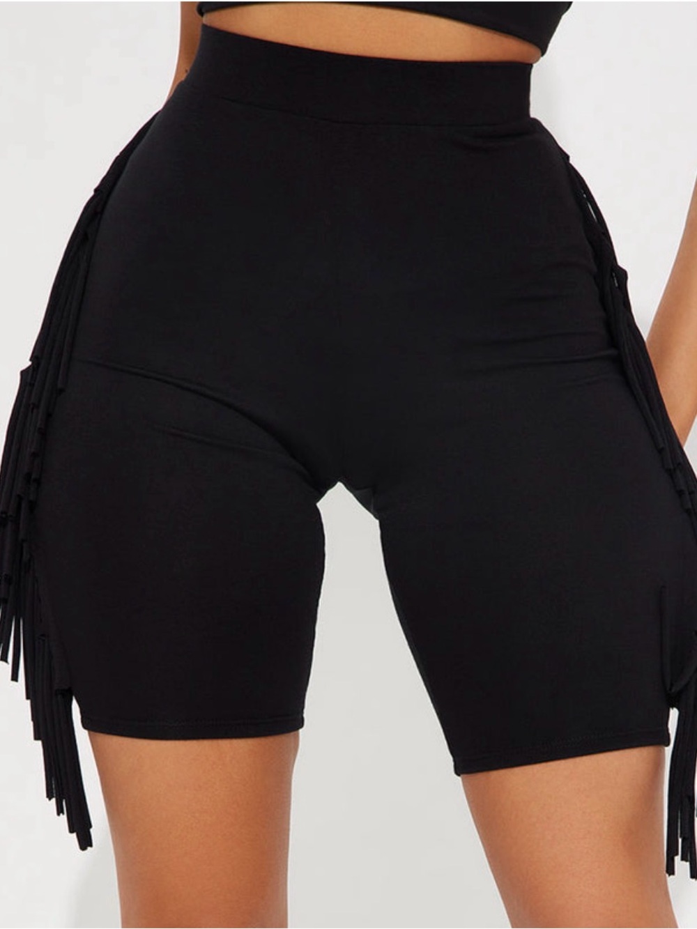 Fashion Nova Black High-Waist Fringe Bike Shorts